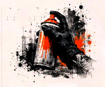 Mano con guante usando un spray de pintura