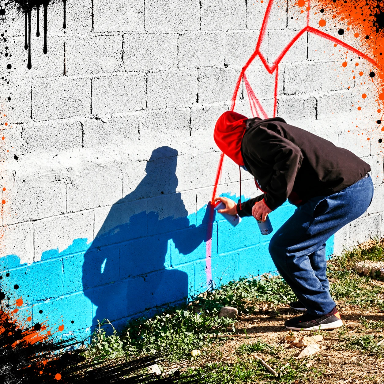 DIME pintando un mural, mostrando su proceso de trabajo