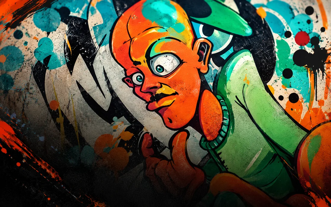 Ilustración de un personaje de graffiti de mirada intensa